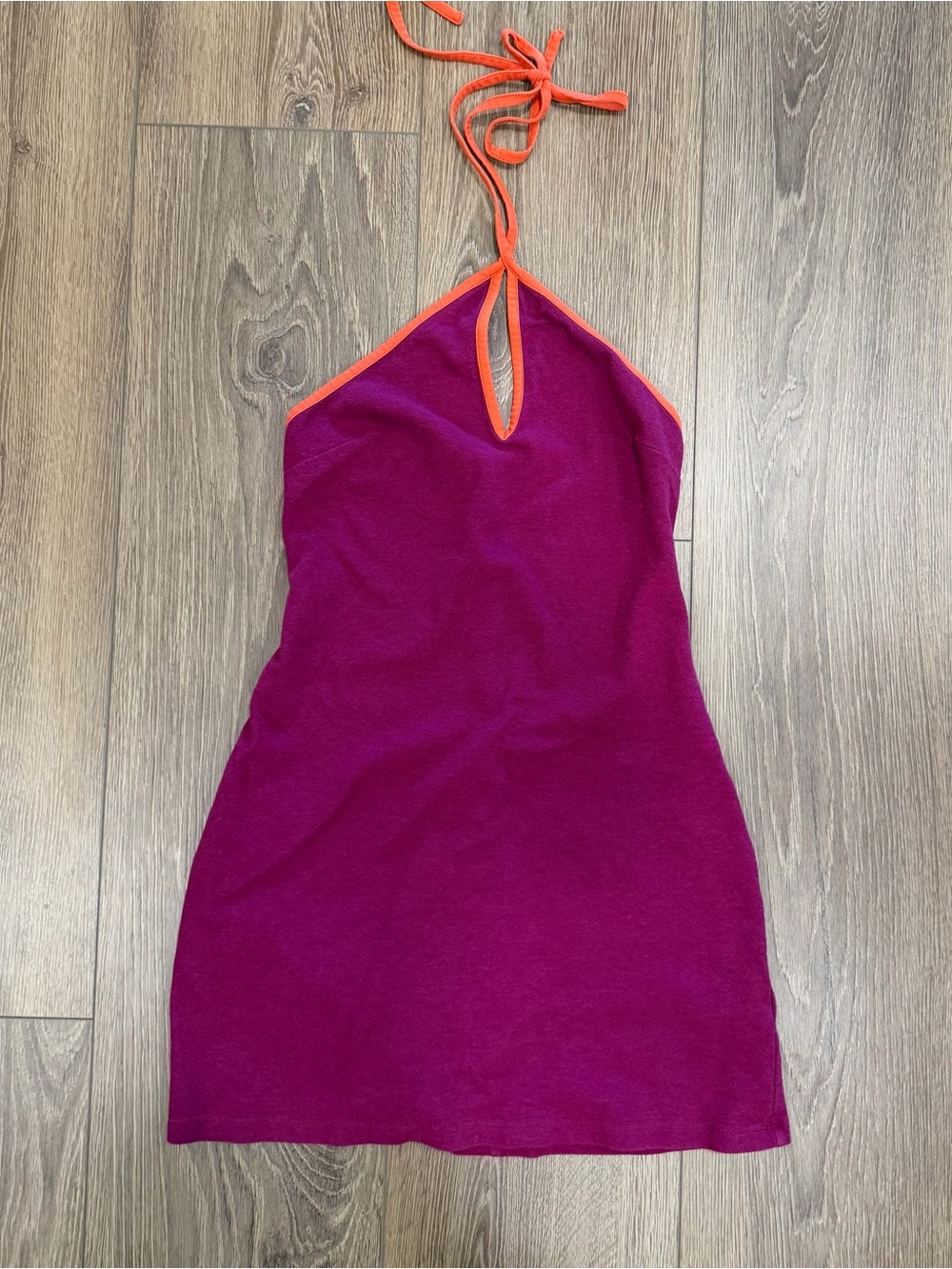 Anthropologie Pink with orange trim halter dress XS